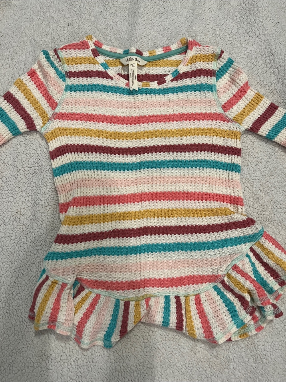 Matilda Jane Cream Top with Turquoise, Mustard & Burgundy Stripes